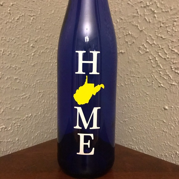 West Virginia HOME Re-Purposed Blue Wine Bottle - Picture 2 of 6